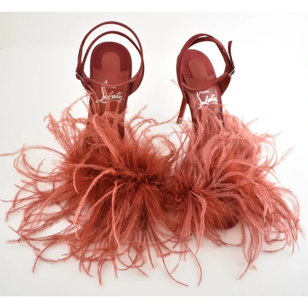 Christian Louboutin Miss Z Poupi 100 Fever Red Feather Sandal Heel Pump 36.5